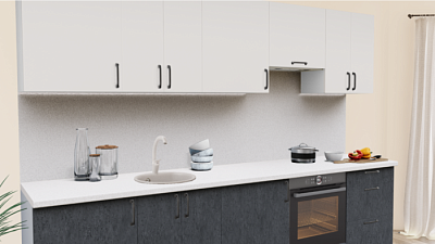 Кухня на заказ Белый матовый - Бетон темный